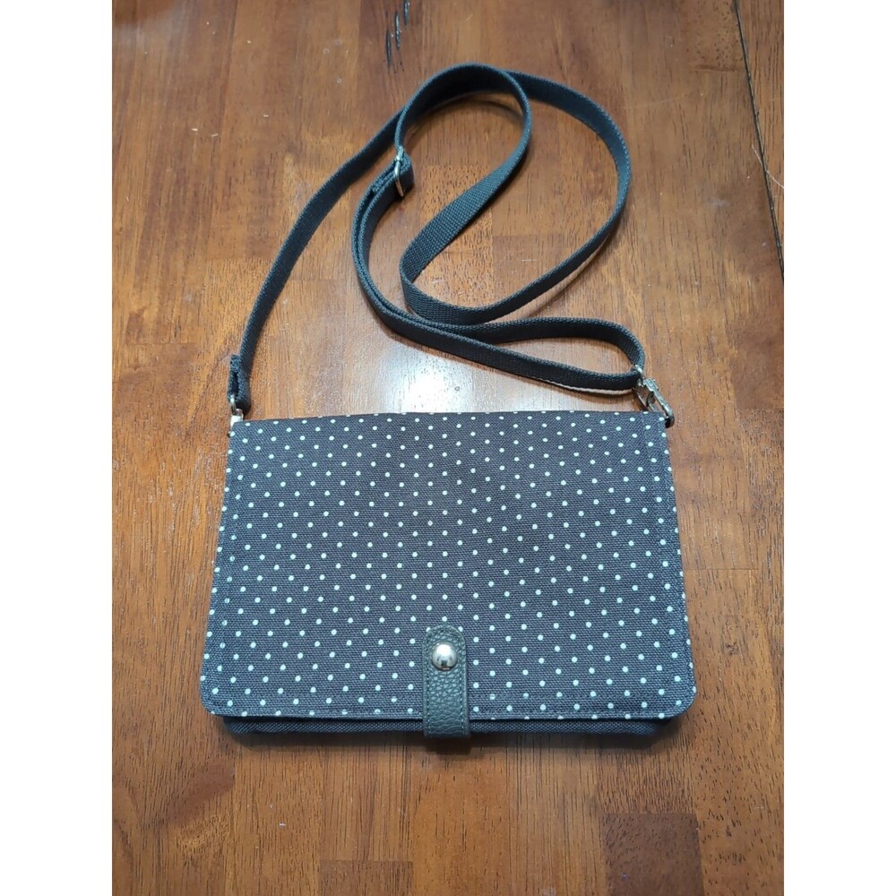 THIRTY-ONE Gray/White Polkadots Double Up CROSSBODY BAG/PURSE 8x6”